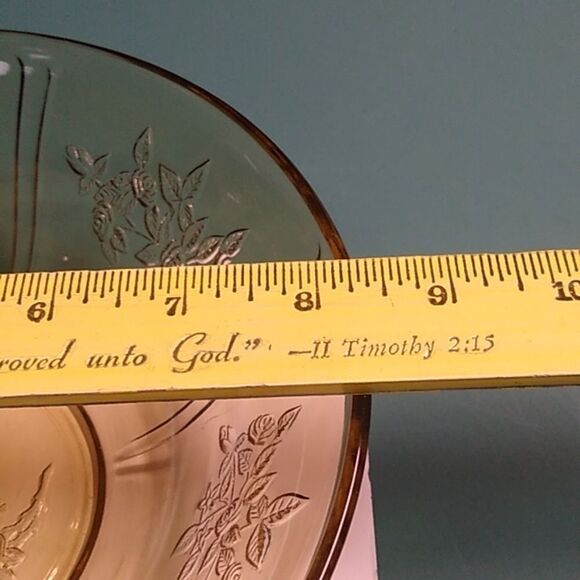 Vintage Depression Glass Gold color "Sharon" Cabbage Rose pattern Servin… - Picture 4 of 7